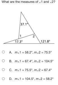 What are the measures of ∠1 and ∠2?