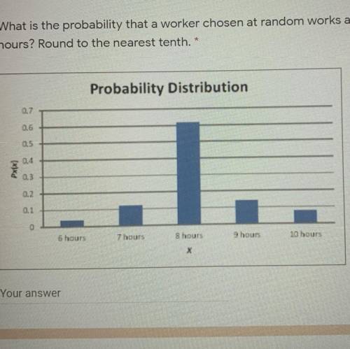 Asap please !

What is the probability that a worker chosen at random works at least 8 hours? Roun