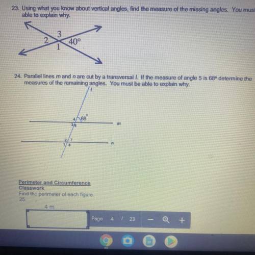 24. Parallel lines mand n are cut by a transversal / If the measure of angle 5 is 68° determine the