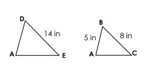 Triangle ADE is proportional to Triangle ABC. Given the side lengths in the diagrams, what is the l