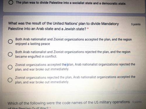 What was the result of the United nation plan to divide mandatory Palestine into an Arab state and