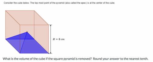 PLEASE HELP! (No links!)

What is the volume of the cube if the square pyramid is removed?
Explana