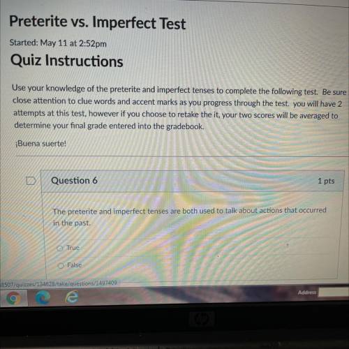 Question 6

1 pts
The preterite and imperfect tenses are both used to talk about actions that occu