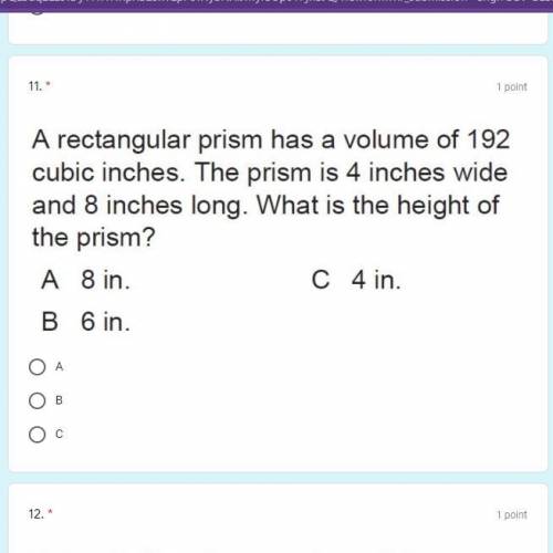 A rectangular prism has a 192 cubic inches.