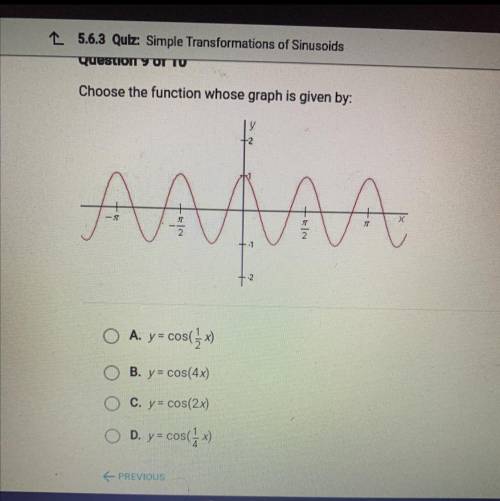 Pls someone actually help no links or anything

Choose the function whose graph is given by:
A. y