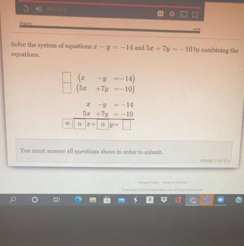 Solve the system of equations x-y=-14 and 5x+7y=-10 by combining the equations.