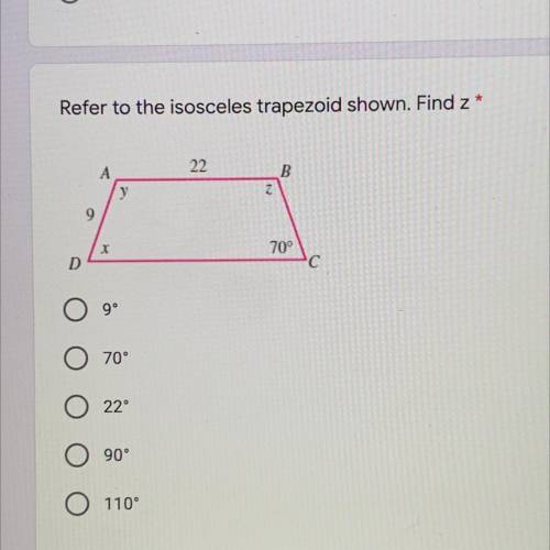 Refer to the isosceles trapezoid shown. Find z
