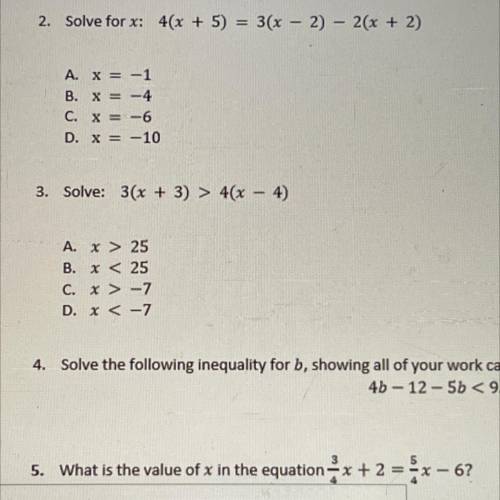 Solve for x: 4(x + 5) = 3(x - 2) -2(x + 2)
I’ll mark brainiest I need an answer ASAP