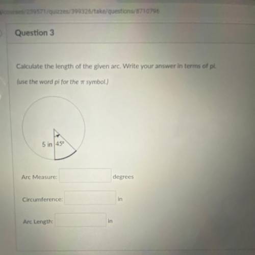 Calculate the length of the given art. Write your answer in terms of pi￼