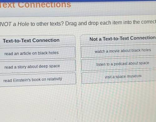 How could someone connect A Black Hole Is NOT a Hole to other texts? drag and drop each item into t