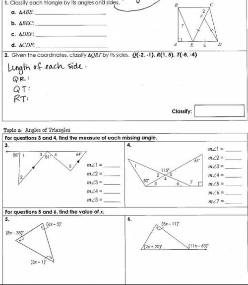 Classify each triangle by its angles and sides