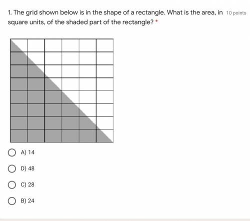 The grid shown below is in the shape of a rectangle. What is the area, in square units, of the shad