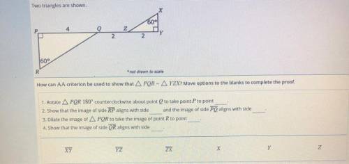 Help asap!

How can AA criterion be used to show that A POR - A YZX? Move options to the blanks to