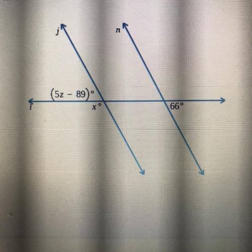 In the figure below, j is parallel to n. Find the values of x and z