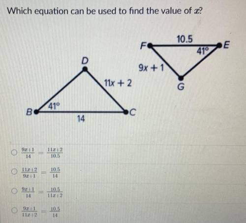 Which equation can be used to find the value of x?