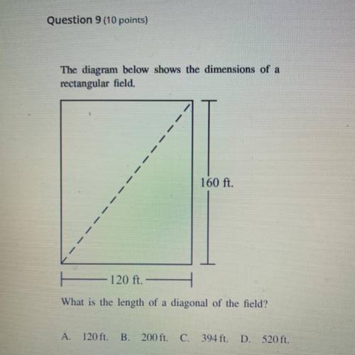 What is the length of a diagonal of the field??