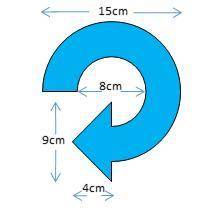 This blue shape is made of three quarters of a ring with a triangular arrowhead. Calculate the tota