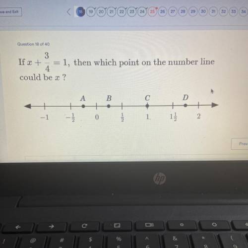 If x + 3/4 =1, then which point on the number line could be x ?