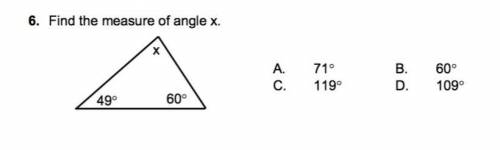 WILL MARK BRAINLIEST ANSWER!!!
6. Find the measure of angle x.