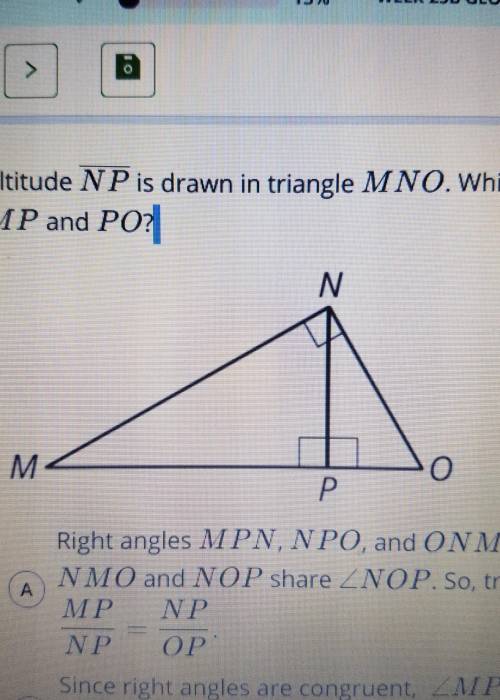 Altitude N P is drawn in triangle MNO. Which of the following can prove that N P is the geometric m