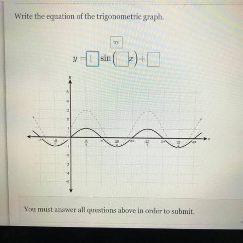 Write the equation of the trigonometric graph.

try
y
sin
You must answer all questions above in o