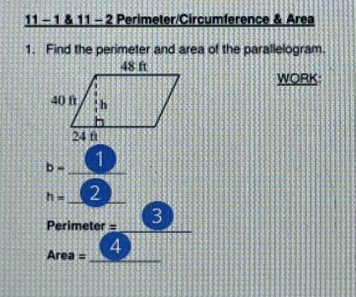 Find the perimeter and area of the parallelogram