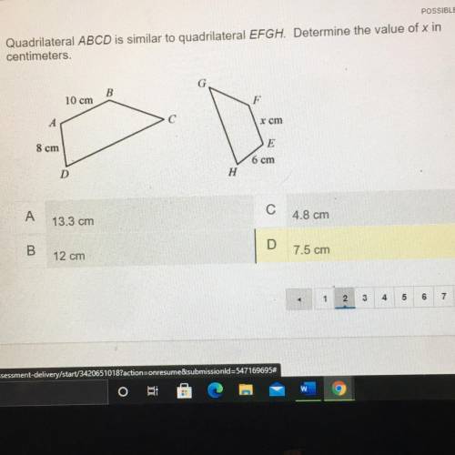 Quadrilateral ABCD is similar to quadrilateral EFGH, Determine the value of x in

centimeters,
Hel