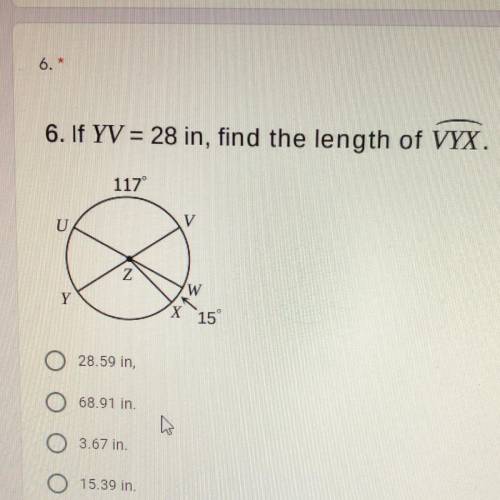 HELPPP
If YV = 28 in, find the length of VYX.