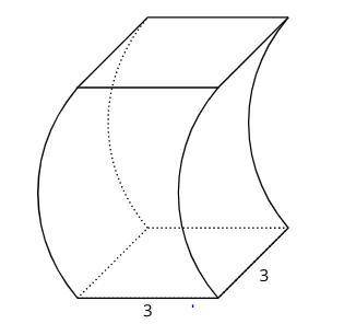 This solid has curved sides. All cross sections parallel to the base are squares measuring 3 units