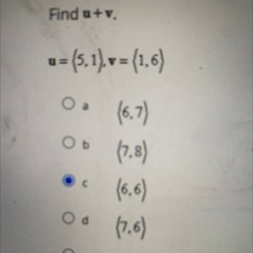 Find u+v.
u= (5,1),v = (1,6)