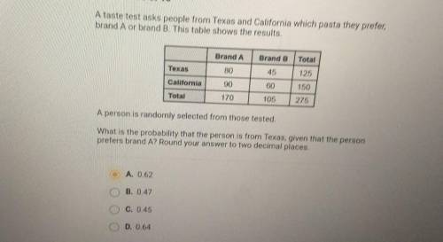 WILL GIVE BRAINLIEST NO LINKS ANSWER ASAP

a taste test asks people from Texas and California whic