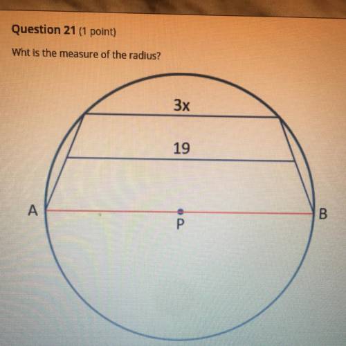 IM GIVING AWAY 20 POINTS!!! 
QUESTION: 
Wht is the measure of the radius?