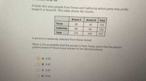WILL GIVE BRAINLIEST NO LINKS ANSWER ASAP

 
a taste test asks people from Texas and California whi