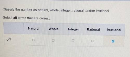 Classify the number as natural, whole, integer, rational, and/or irrational. Select all terms that