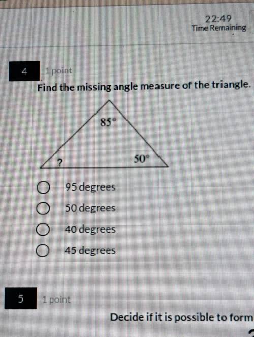 Find the missing angle measure of the triangle
