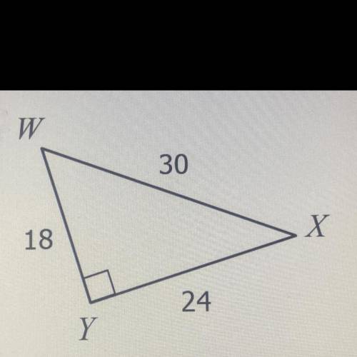 Subject is Geometry. Find Sin W, Cos W, Tan W, Sin X, Cos X and Tan X. Write the ratio/fraction in