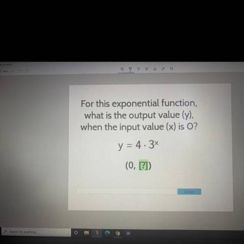 For this exponential function what is the output of (y) when the input value (x) is 0?