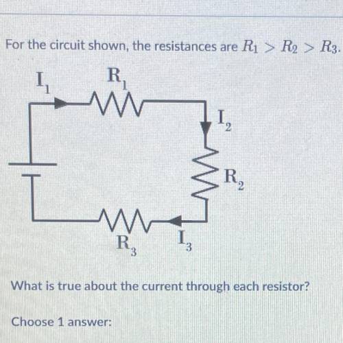 What is true about the current through each resistor?

A - I1 > I2 > I3
B - I1 > I3 >