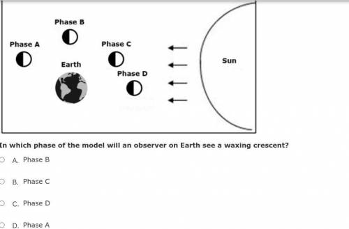 In which phase of the model will an observer on Earth see a waxing crescent?
