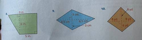 Find the area of each trapezoid or kite
