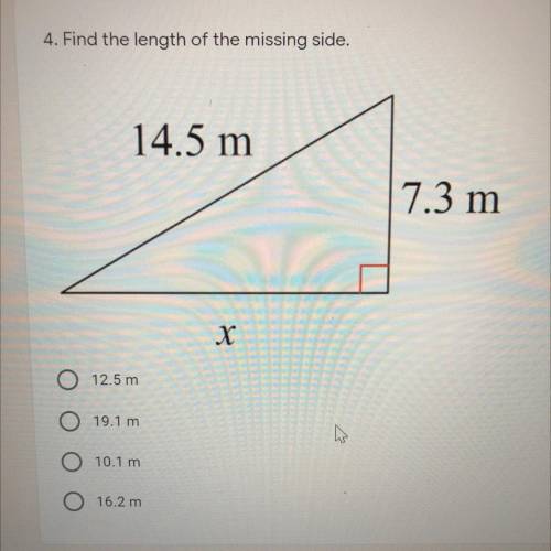 Find the length of the missing side.
14.5 m
7.3 m
X