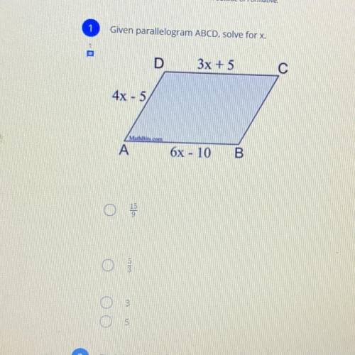 Given parallelogram ABCD, solve for x