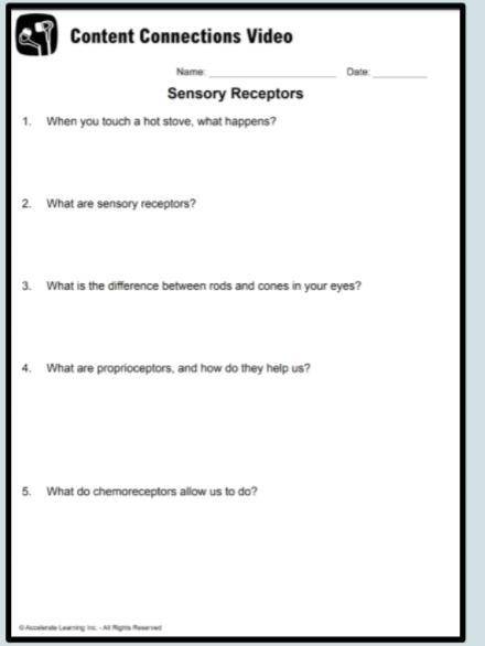 Sensory Receptors: Level - 6th Grade, About types of receptors.