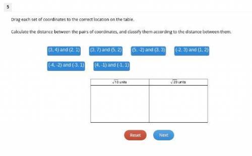 Drag each set of coordinates to the correct location on the table.

Calculate the distance between