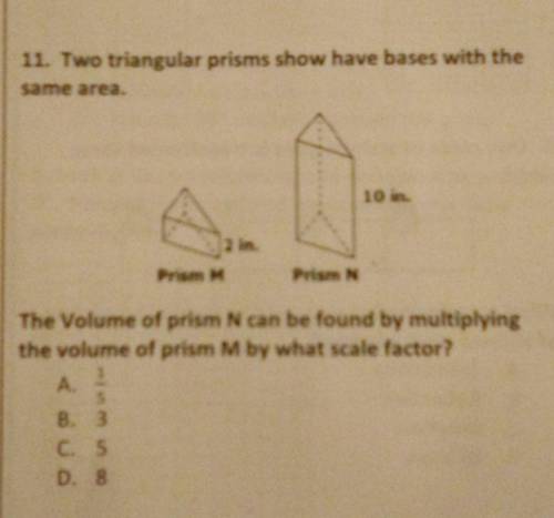 Two triangular prisms have bases with the same area. The Volume of prism N can be found by multiply