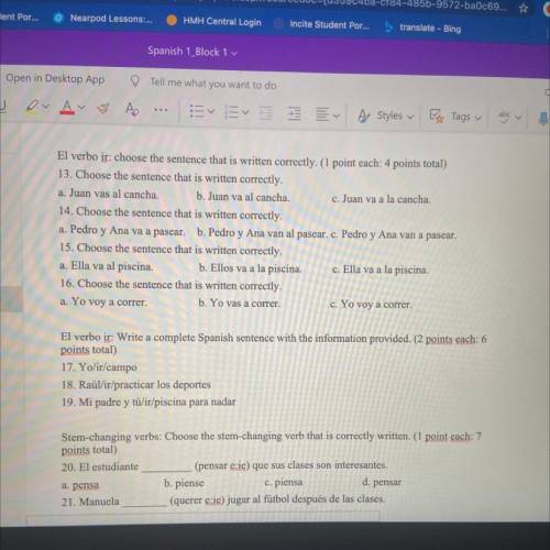 It’s my spanish quiz so please help me