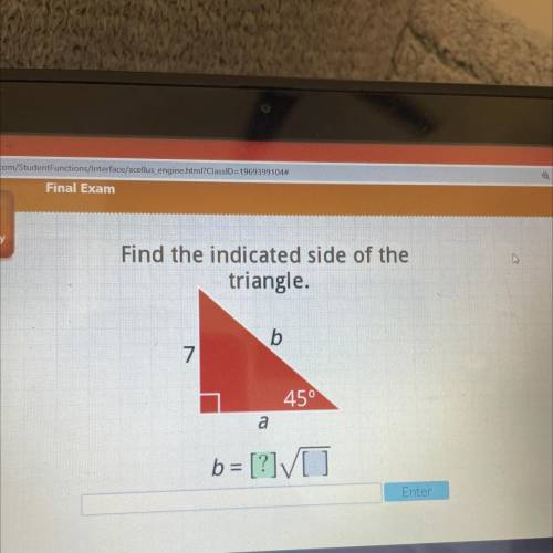 Find indicated side of right triangle 45 percent 7