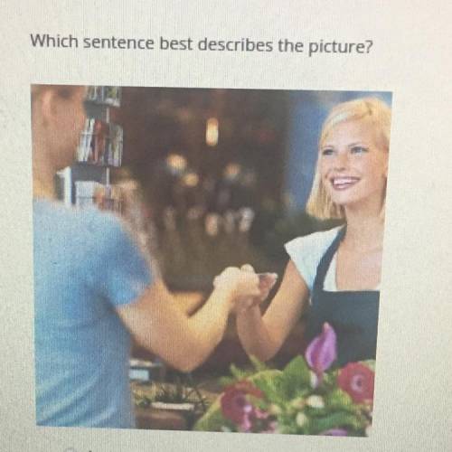 Select the correct answer

Which sentence best describes the picture?
A.
La fleuriste vend des fle