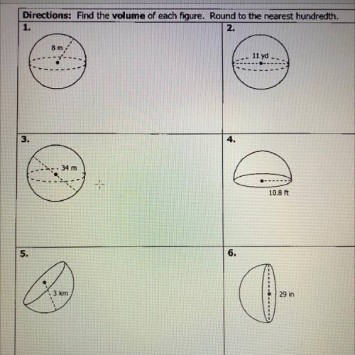 Find the volume of the spheres/hemispheres