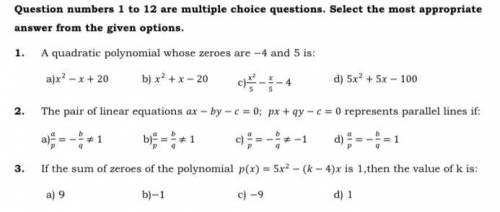 Multiple choice questions. Grade ten